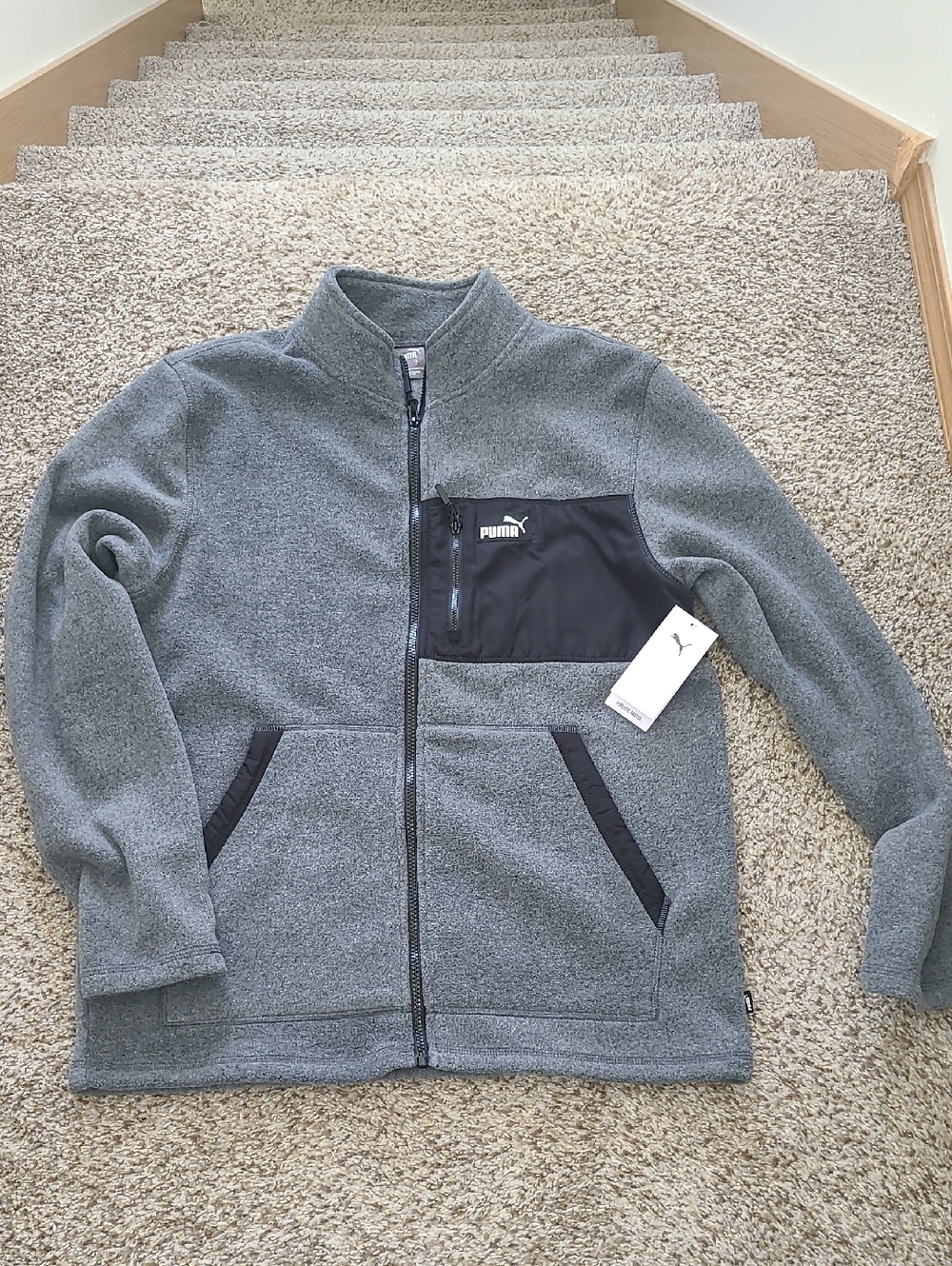 Puma Gray Fleece Jacket with Black Pocket Accents